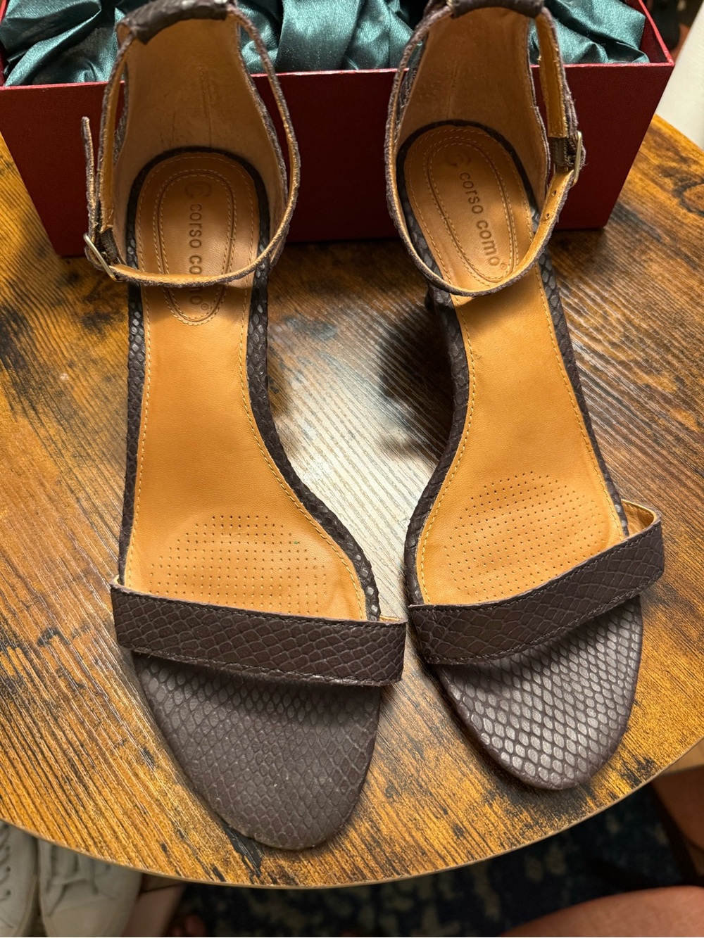 Corso Como Brown Textured Ankle-Strap Heels